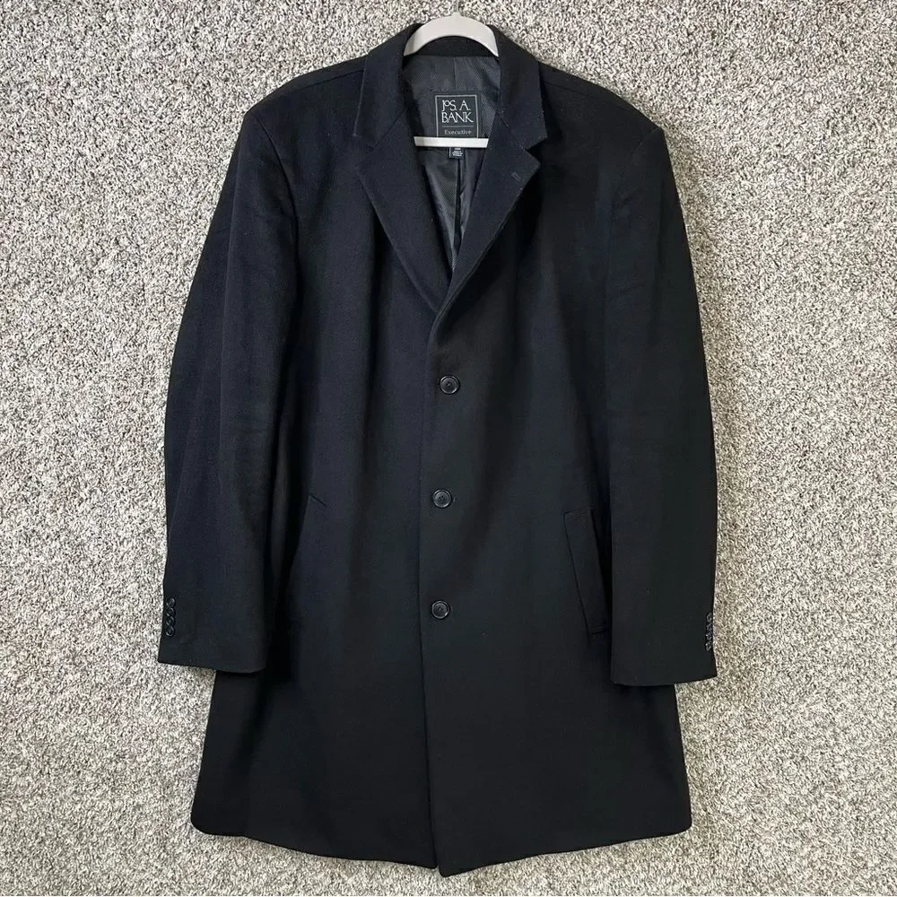 Jos. A. Bank Coat Men’s 46L Long Black‎ Wool Blend Overcoat
